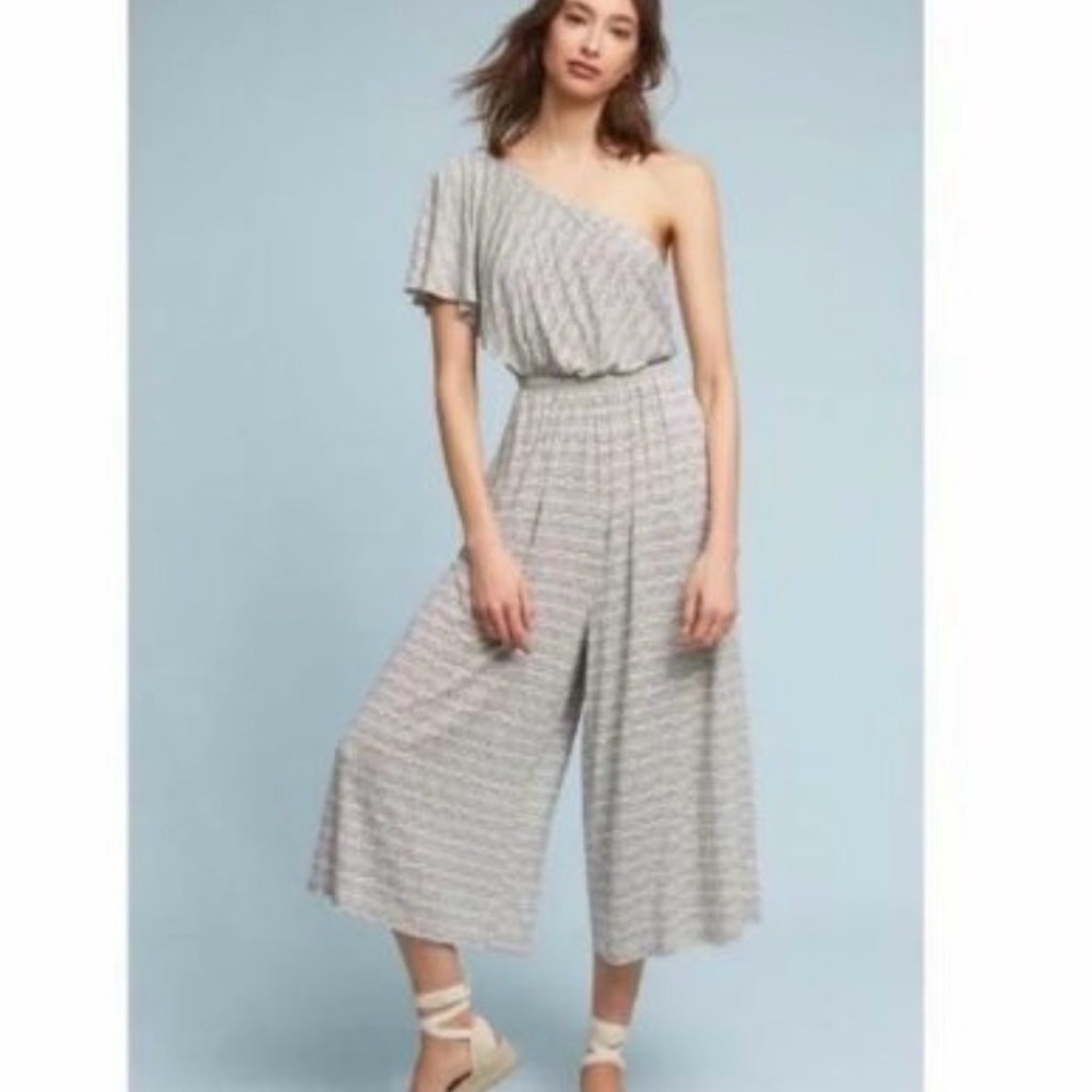 Maeve Size Small Jamie Printed One-Shoulder Cropped Wide Leg Jumpsuit Pockets